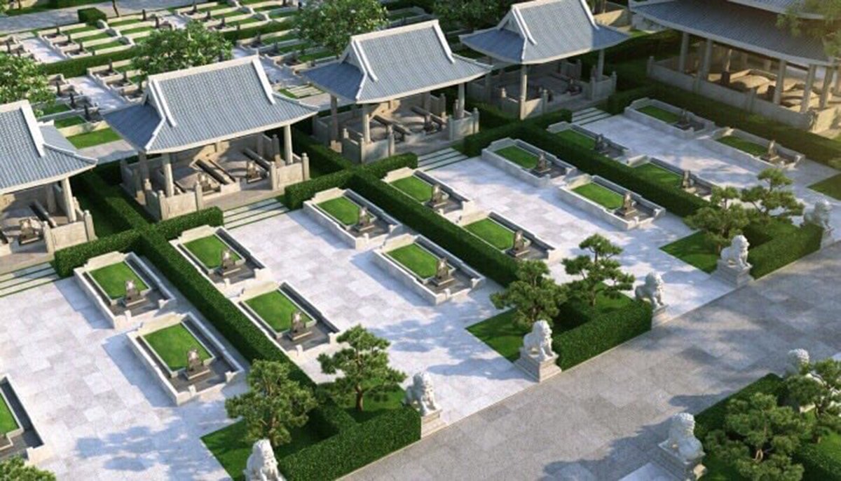 Khu mộ gia tộc diện tích 100m2 có mái che tối đa được 12 phần mộ