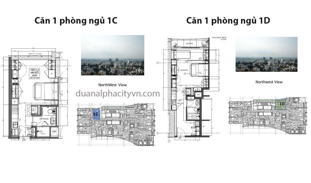 Thiết kế căn hộ 1 phòng ngủ 1C và 1D