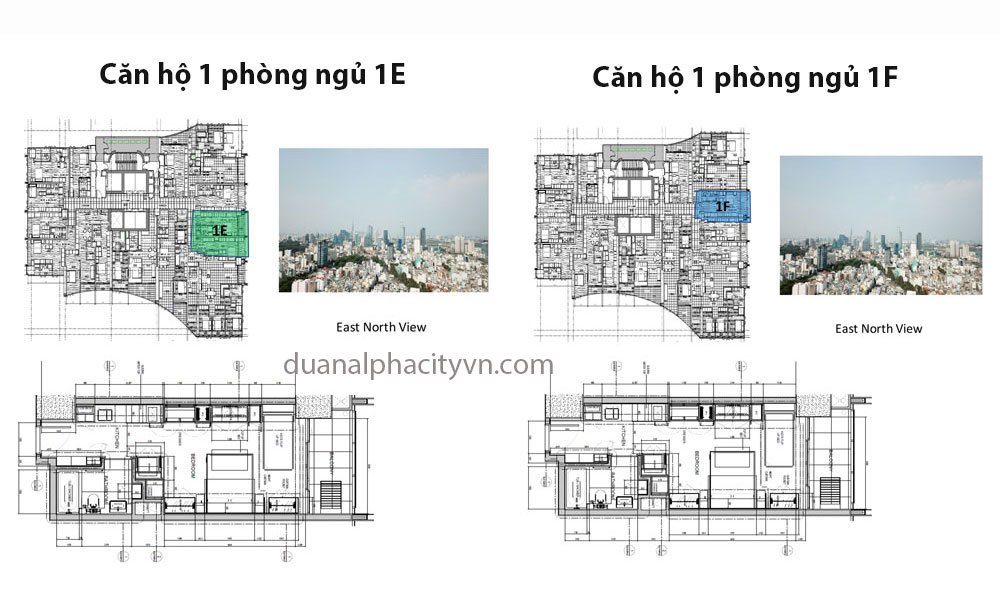 Thiết kế căn hộ 1 phòng ngủ 1E và 1F