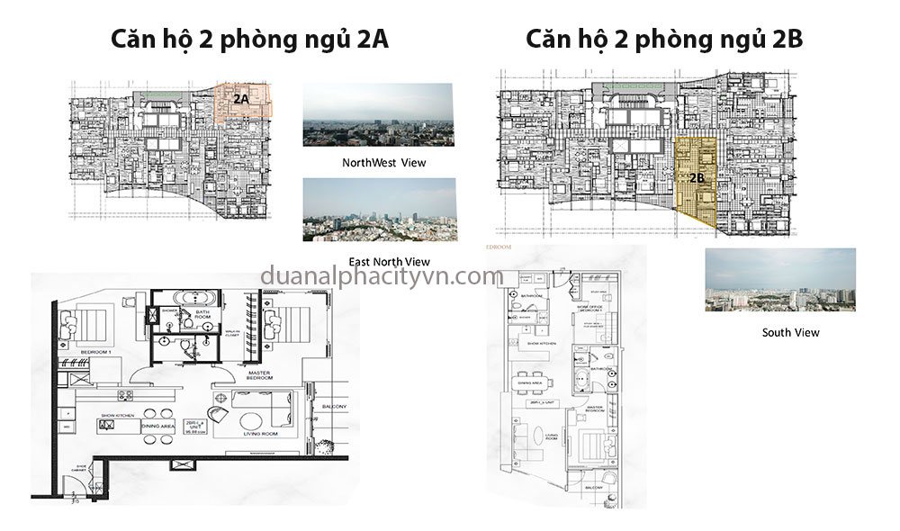 Thiết kế căn hộ 2 phòng ngủ 2A và 2B