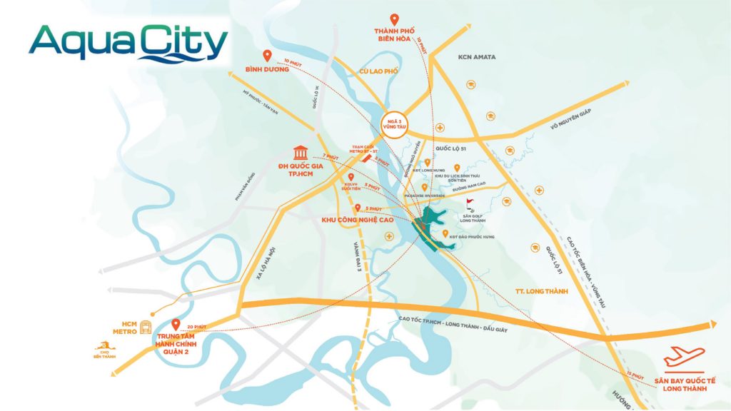 Vị trí Aqua City dễ dàng tiếp cận các khu